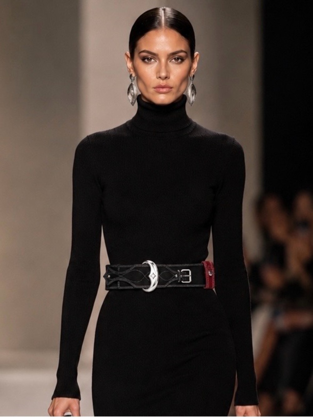 CLAUDE MONTANA black leather belt with top stitching VTG